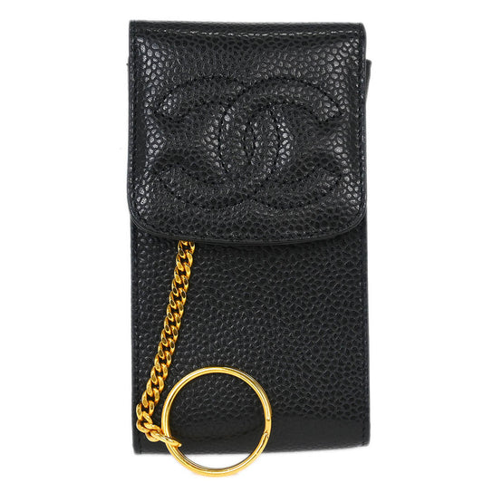 Chanel Black Caviar Cigarette Case Key Holder Small Good