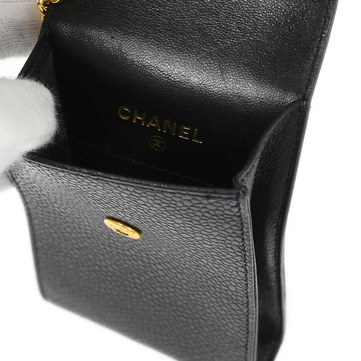 Chanel Black Caviar Cigarette Case Key Holder Small Good
