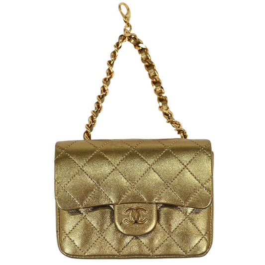 Chanel Metallic Gold Lambskin Classic Flap Micro Bag Pouch