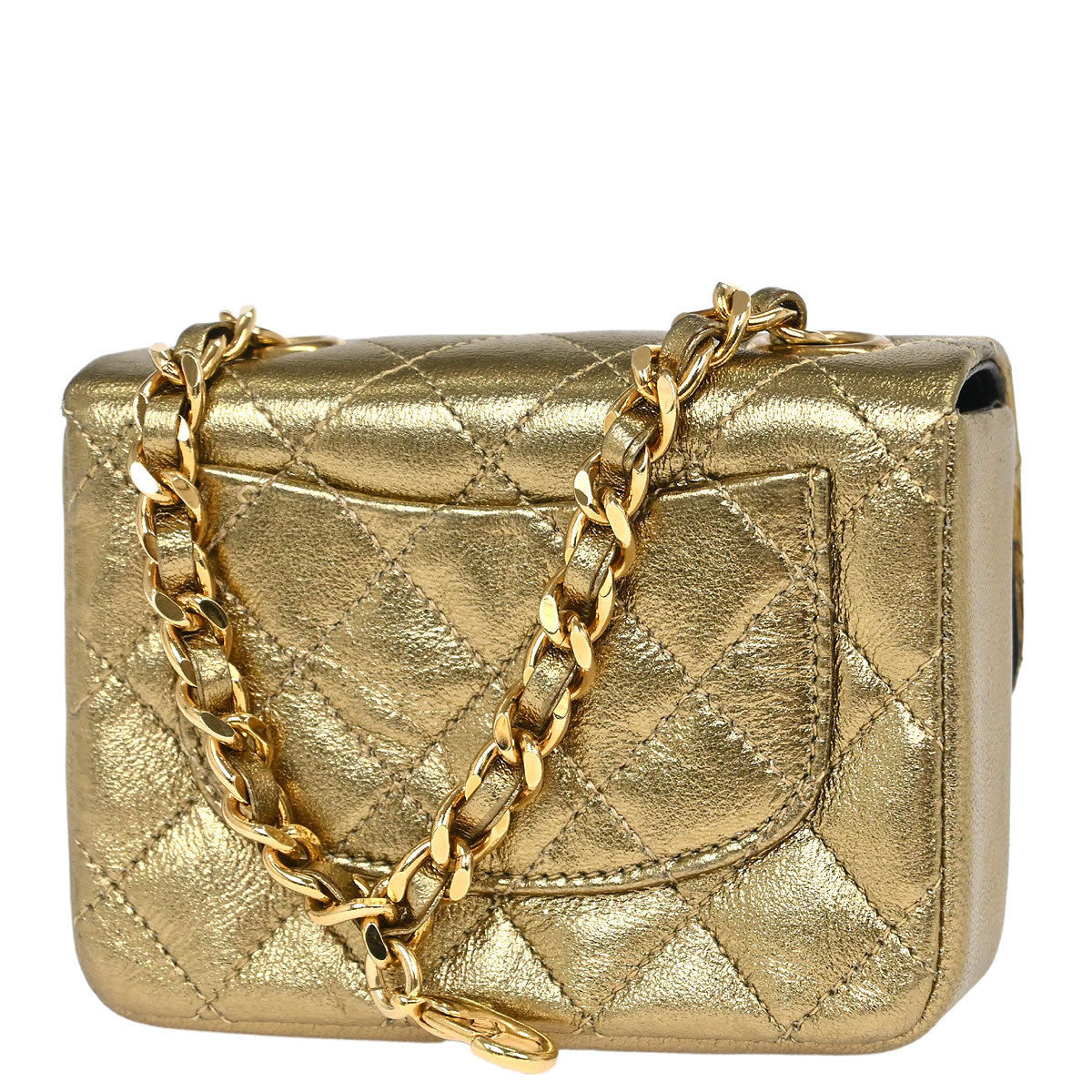 Chanel Metallic Gold Lambskin Classic Flap Micro Bag Pouch