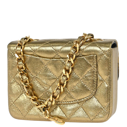 Chanel Metallic Gold Lambskin Classic Flap Micro Bag Pouch