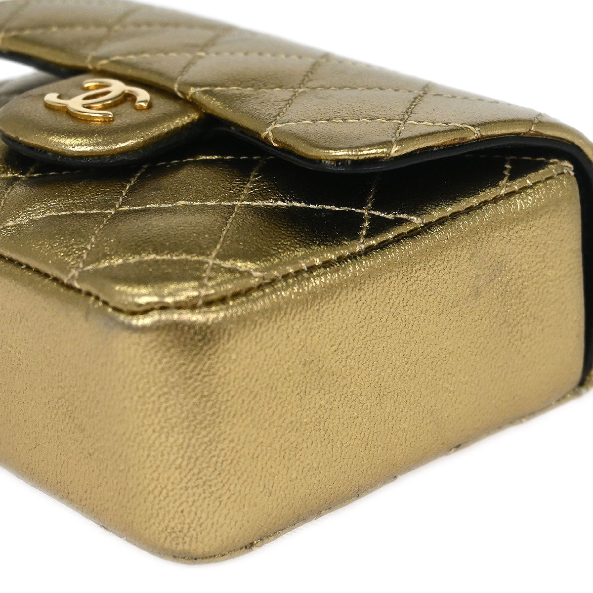 Chanel Metallic Gold Lambskin Classic Flap Micro Bag Pouch