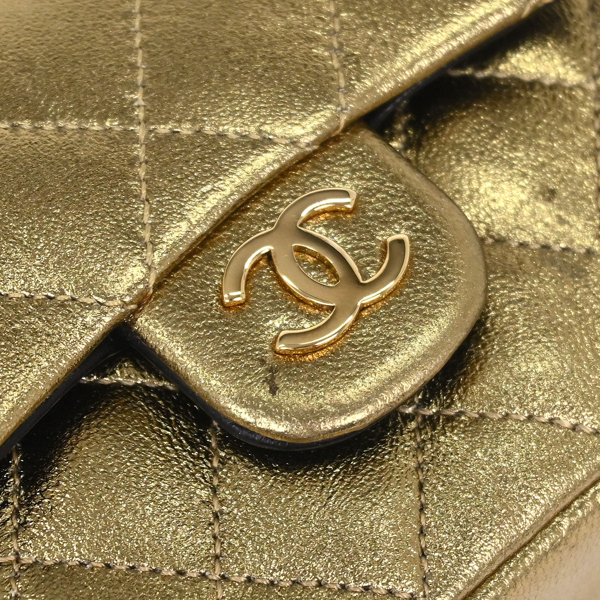 Chanel Metallic Gold Lambskin Classic Flap Micro Bag Pouch