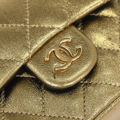 Chanel Metallic Gold Lambskin Classic Flap Micro Bag Pouch