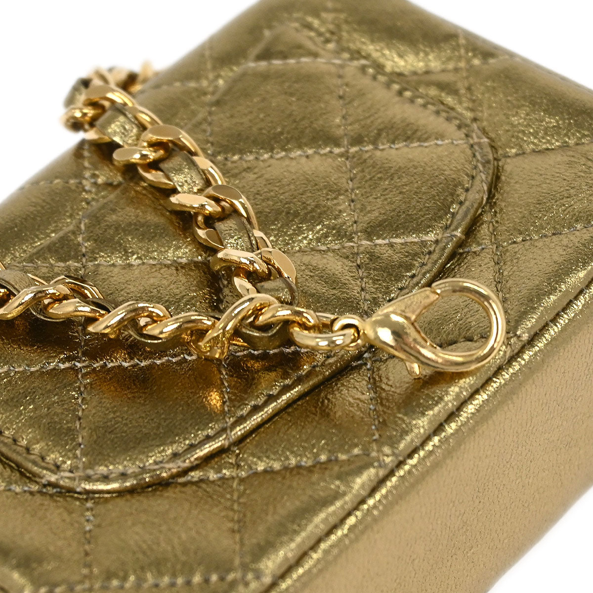 Chanel Metallic Gold Lambskin Classic Flap Micro Bag Pouch