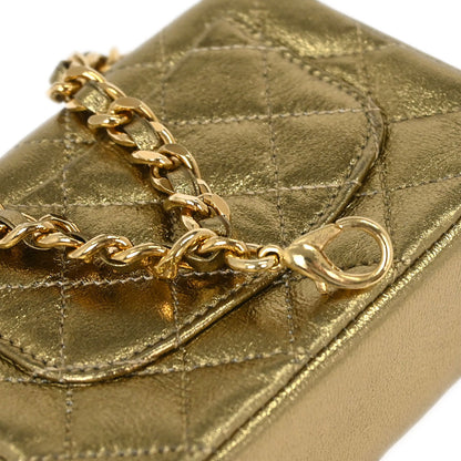 Chanel Metallic Gold Lambskin Classic Flap Micro Bag Pouch