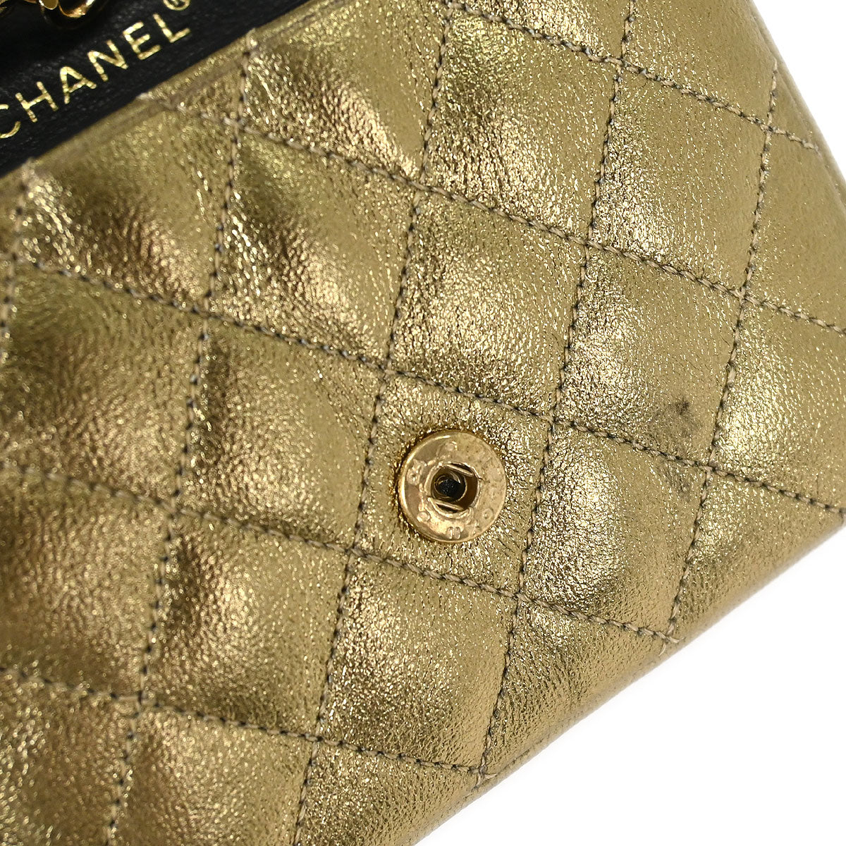 Chanel Metallic Gold Lambskin Classic Flap Micro Bag Pouch