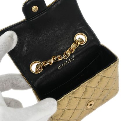Chanel Metallic Gold Lambskin Classic Flap Micro Bag Pouch