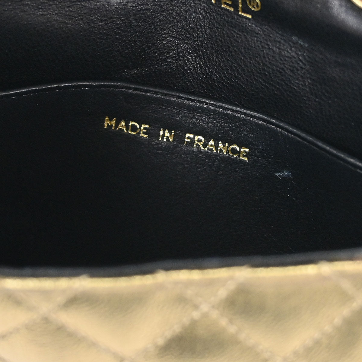 Chanel Metallic Gold Lambskin Classic Flap Micro Bag Pouch