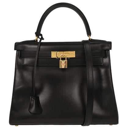 Hermes Black Box Calf Kelly 28 Retourne 2way Shoulder Handbag