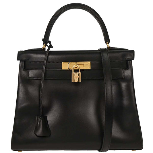 Hermes Black Box Calf Kelly 28 Retourne 2way Shoulder Handbag