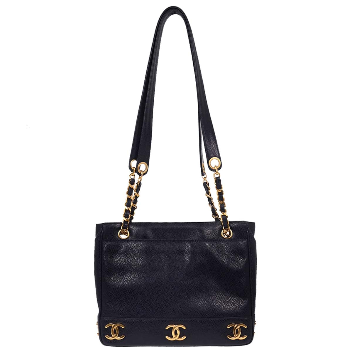 Chanel Navy Caviar Triple CC Shoulder Tote Bag