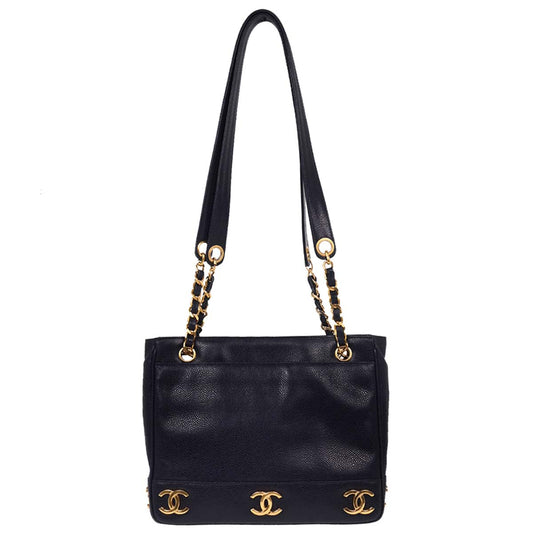 Chanel Navy Caviar Triple CC Shoulder Tote Bag