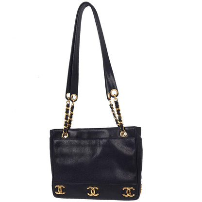 Chanel Navy Caviar Triple CC Shoulder Tote Bag