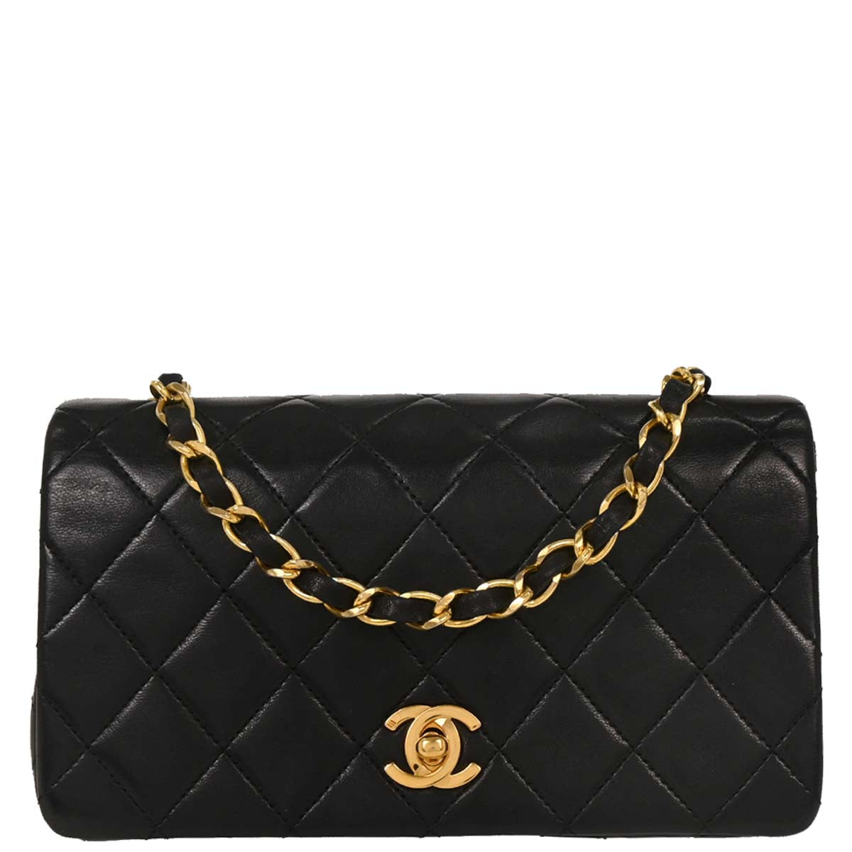 Chanel Black Lambskin Turnlock Mini Full Flap Shoulder Bag