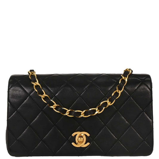 Chanel Black Lambskin Turnlock Mini Full Flap Shoulder Bag