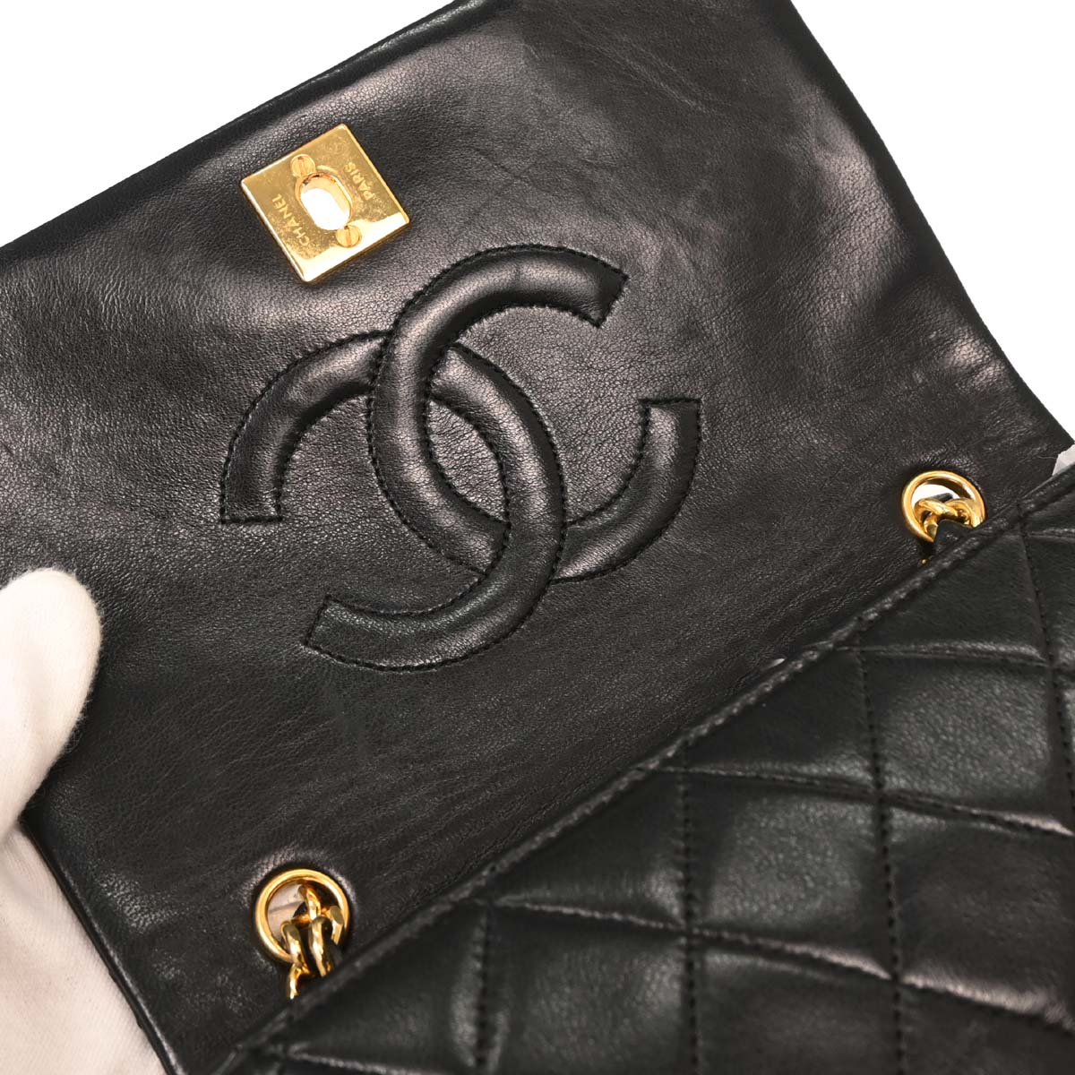 Chanel Black Lambskin Turnlock Mini Full Flap Shoulder Bag