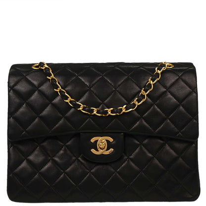 Chanel Black Lambskin Tall Medium Classic Double Flap Shoulder Bag