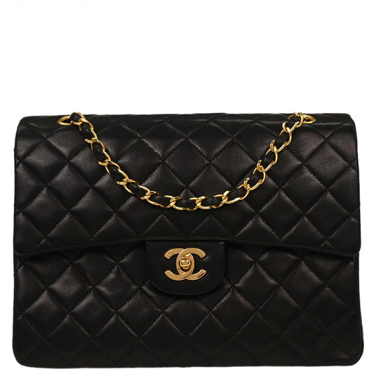 Chanel Black Lambskin Tall Medium Classic Double Flap Shoulder Bag