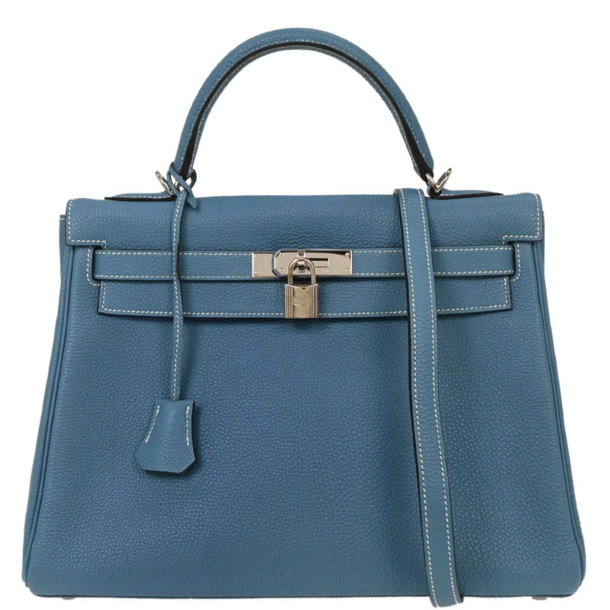 Hermes Blue Jean Togo Kelly 32 Retourne 2way Shoulder Handbag