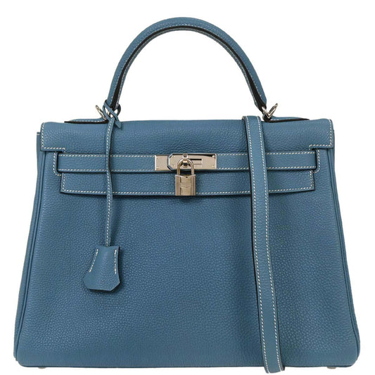 Hermes Blue Jean Togo Kelly 32 Retourne 2way Shoulder Handbag