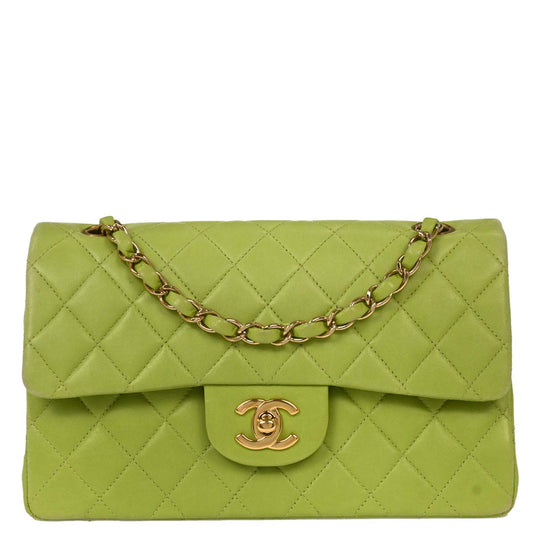 Chanel Green Lambskin Small Classic Double Flap Shoulder Bag