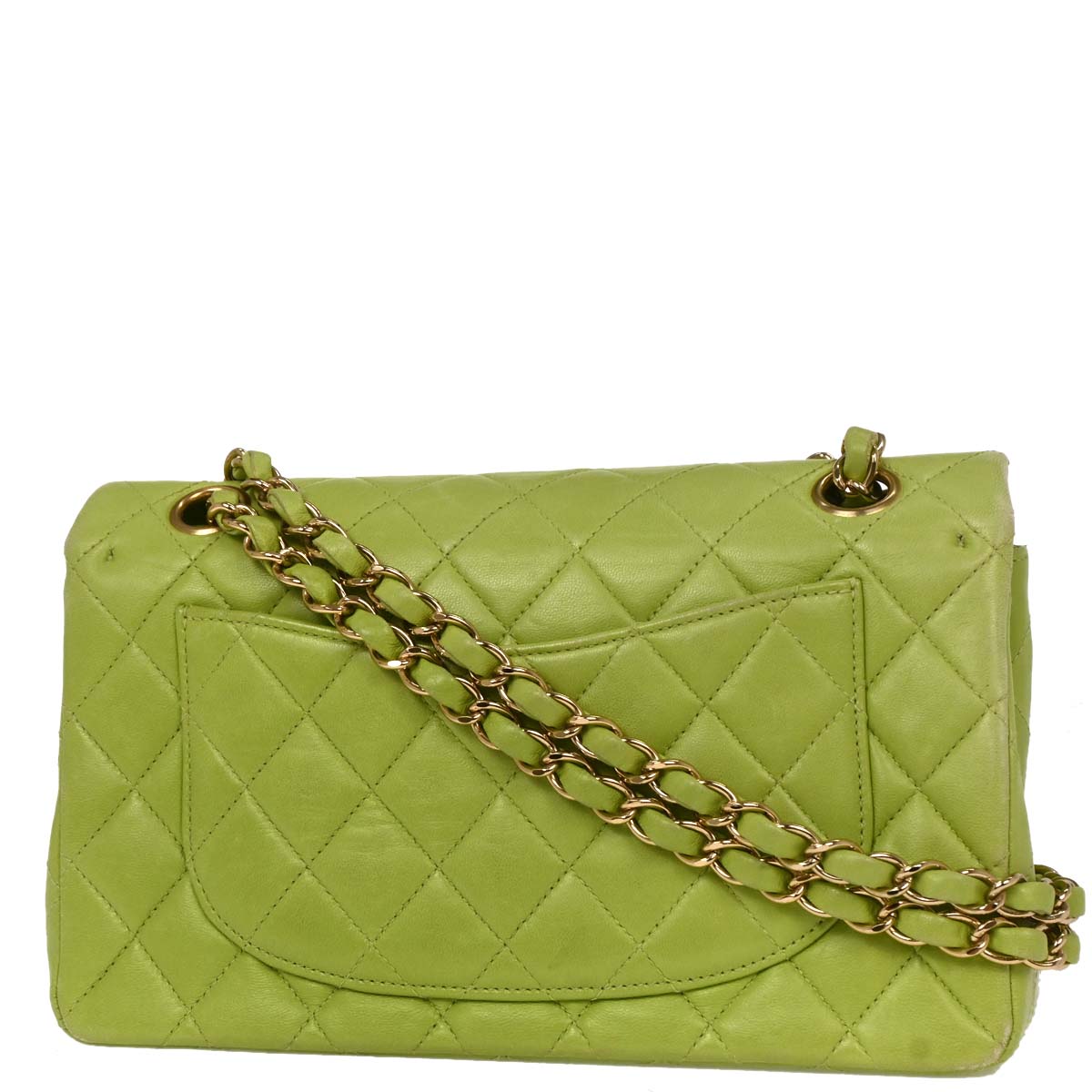 Chanel Green Lambskin Small Classic Double Flap Shoulder Bag