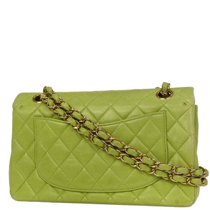 Chanel Green Lambskin Small Classic Double Flap Shoulder Bag