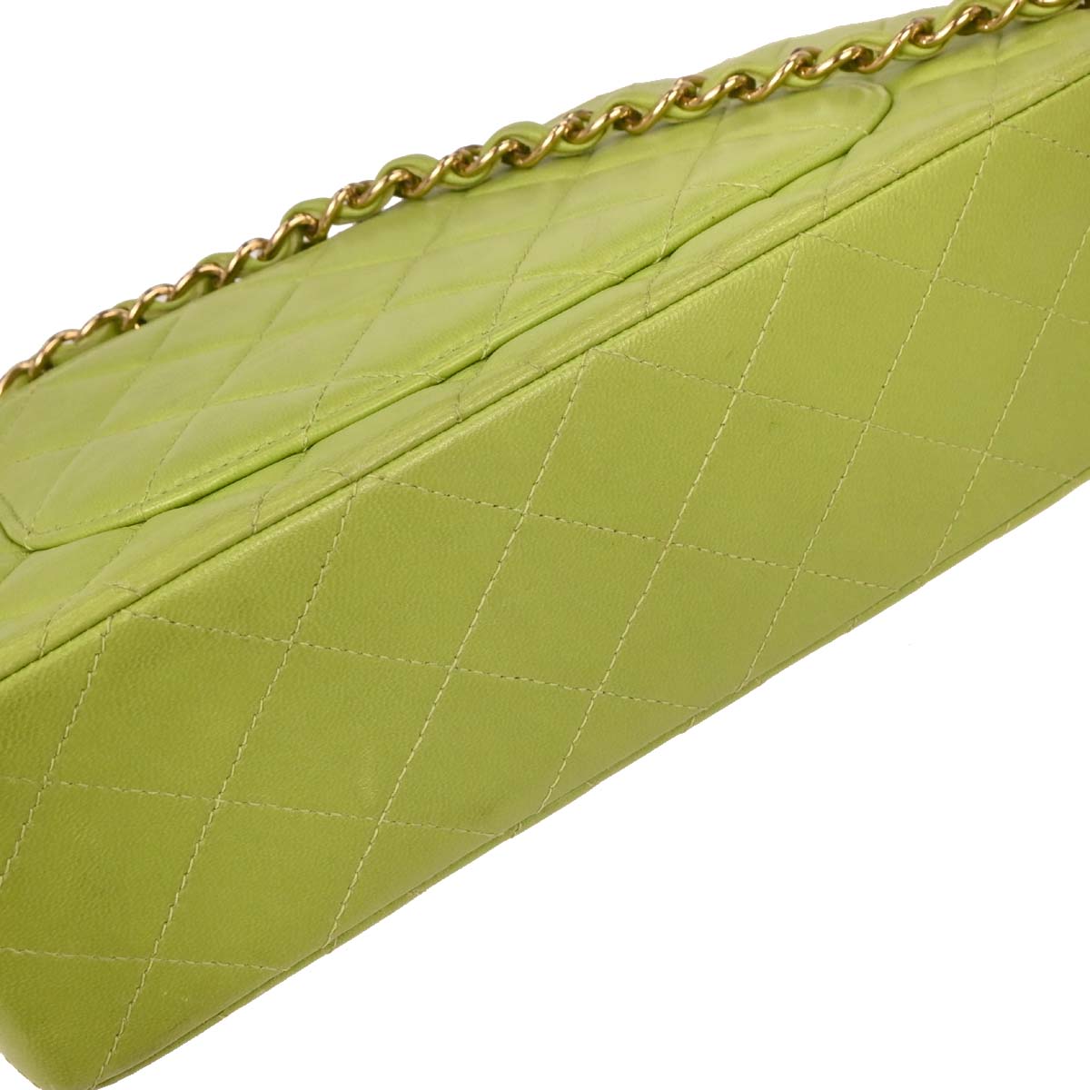 Chanel Green Lambskin Small Classic Double Flap Shoulder Bag