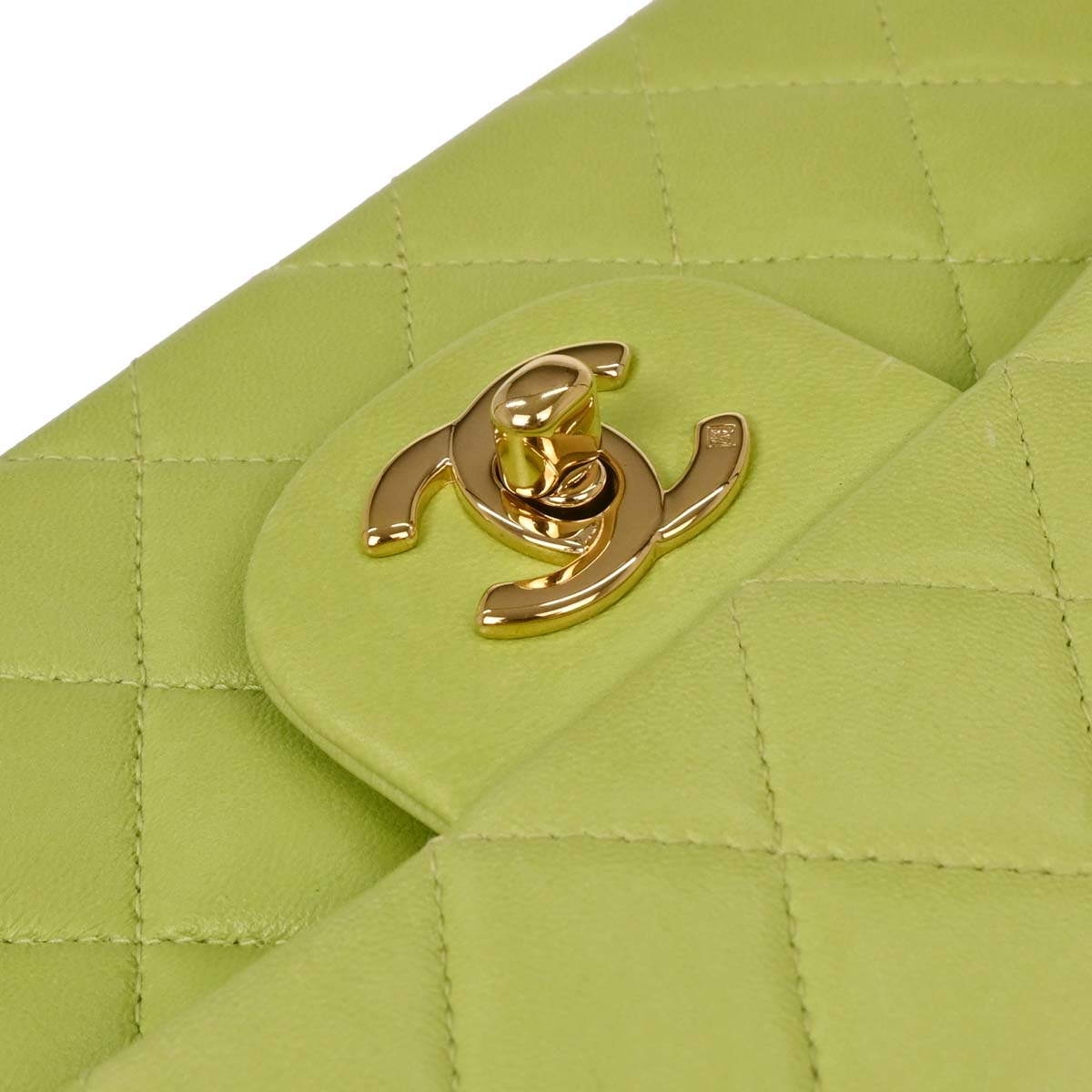 Chanel Green Lambskin Small Classic Double Flap Shoulder Bag