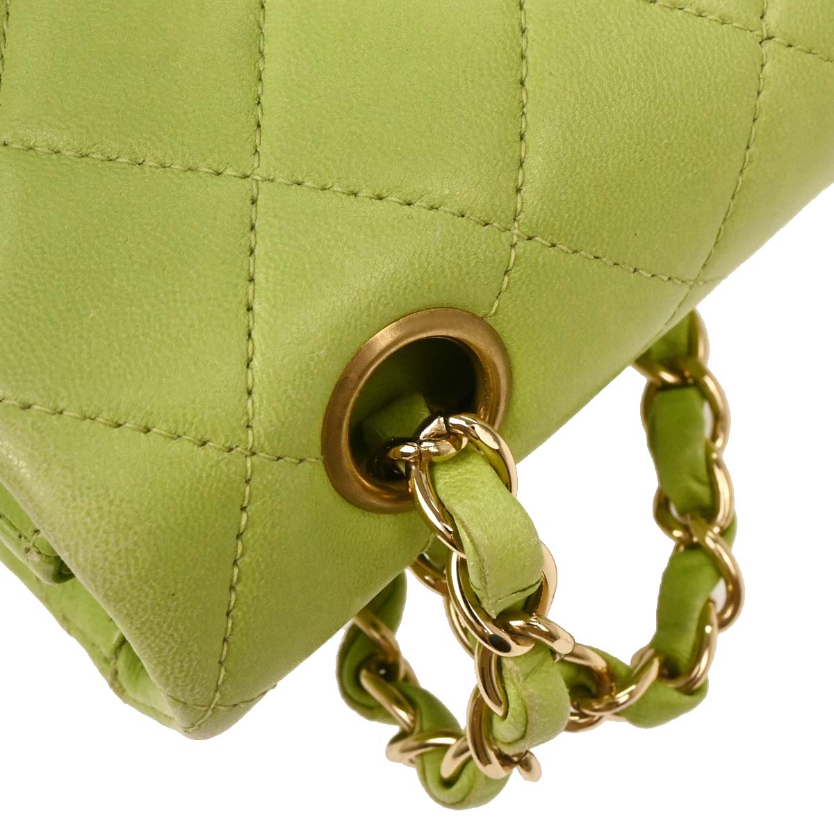 Chanel Green Lambskin Small Classic Double Flap Shoulder Bag