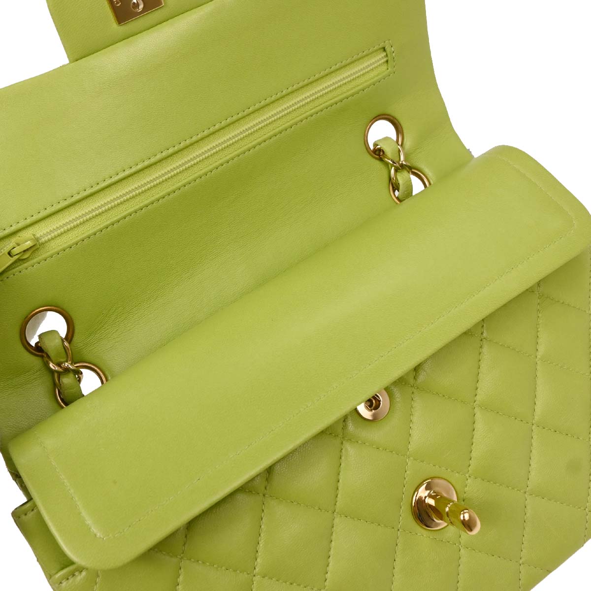 Chanel Green Lambskin Small Classic Double Flap Shoulder Bag