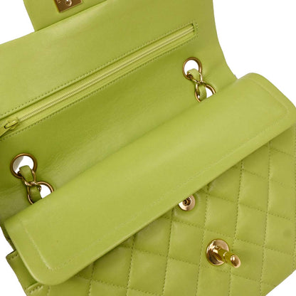 Chanel Green Lambskin Small Classic Double Flap Shoulder Bag