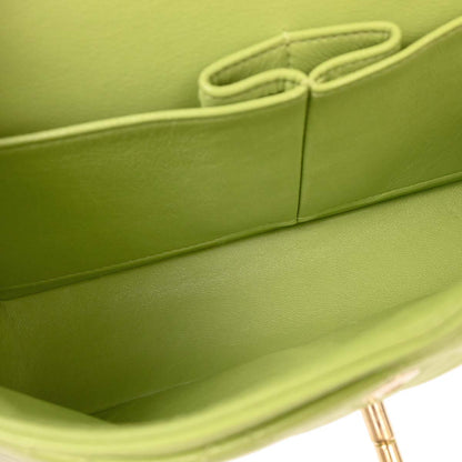 Chanel Green Lambskin Small Classic Double Flap Shoulder Bag