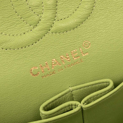 Chanel Green Lambskin Small Classic Double Flap Shoulder Bag