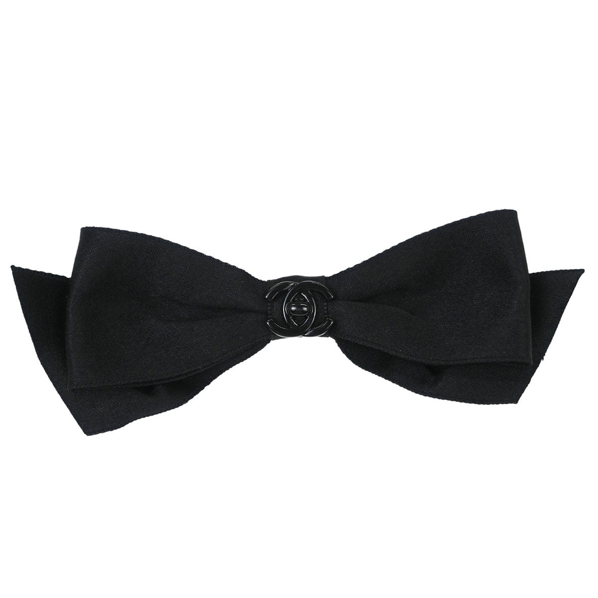 Chanel Bow Turnlock Hair Barrette Hair Clip Accessories Black Satin