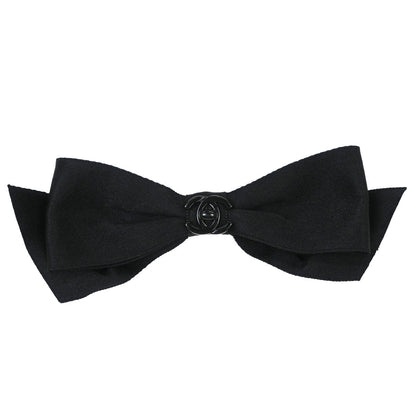 Chanel Bow Turnlock Hair Barrette Hair Clip Accessories Black Satin