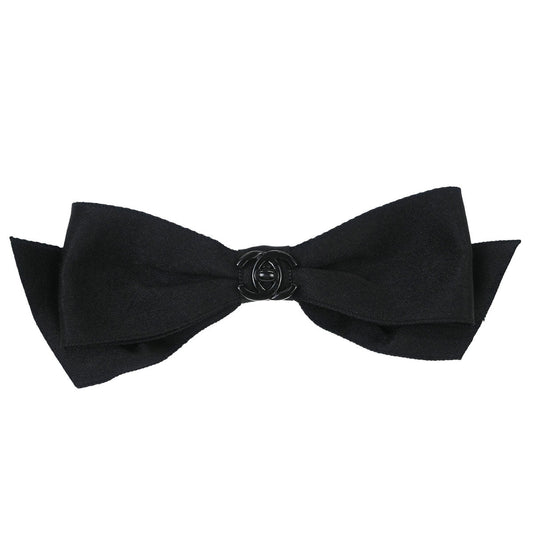 Chanel Bow Turnlock Hair Barrette Hair Clip Accessories Black Satin