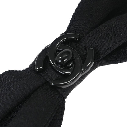 Chanel Bow Turnlock Hair Barrette Hair Clip Accessories Black Satin