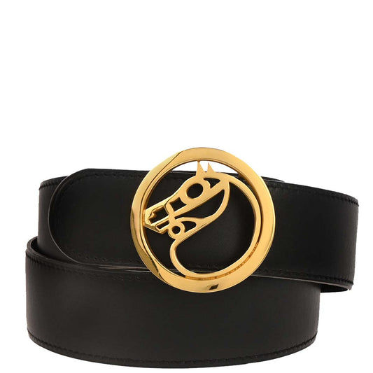 Hermes Black Box Calf Cheval Horse Buckle Belt #70 Small Good