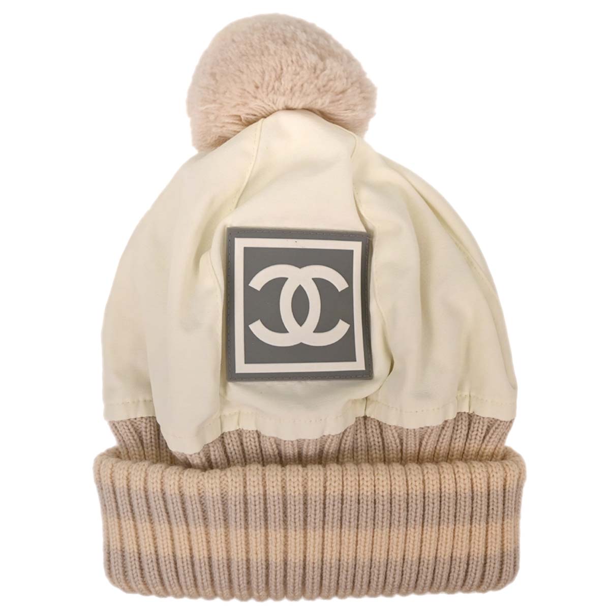 Chanel White Sport Line Knit Cap #M Small Good