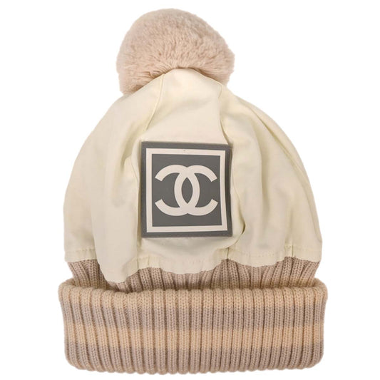 Chanel White Sport Line Knit Cap #M Small Good