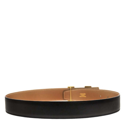 Hermes Black Gold Box Calf Constance Reversible Belt #65 Small Good