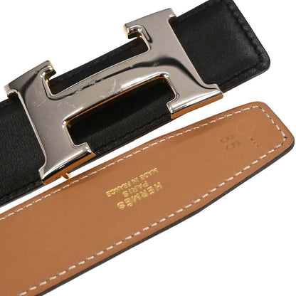 Hermes Black Gold Box Calf Constance Reversible Belt #65 Small Good