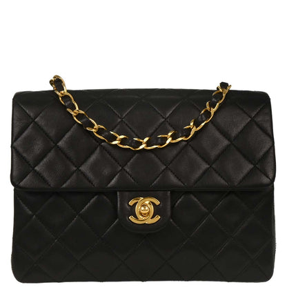 Chanel Black Lambskin Classic Square Flap Shoulder Bag