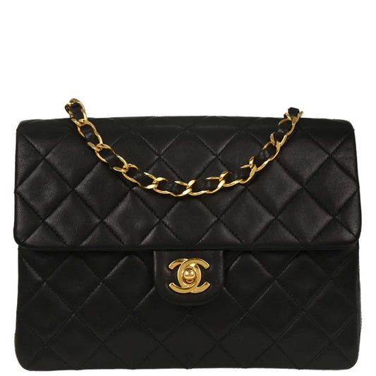 Chanel Black Lambskin Classic Square Flap Shoulder Bag