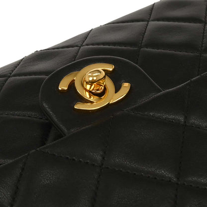 Chanel Black Lambskin Classic Square Flap Shoulder Bag