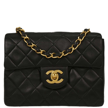Chanel Black Lambskin Mini Classic Square Flap Shoulder Bag