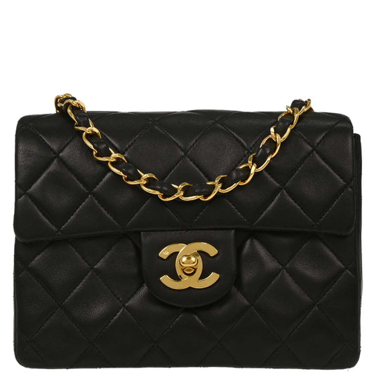 Chanel Black Lambskin Mini Classic Square Flap Shoulder Bag