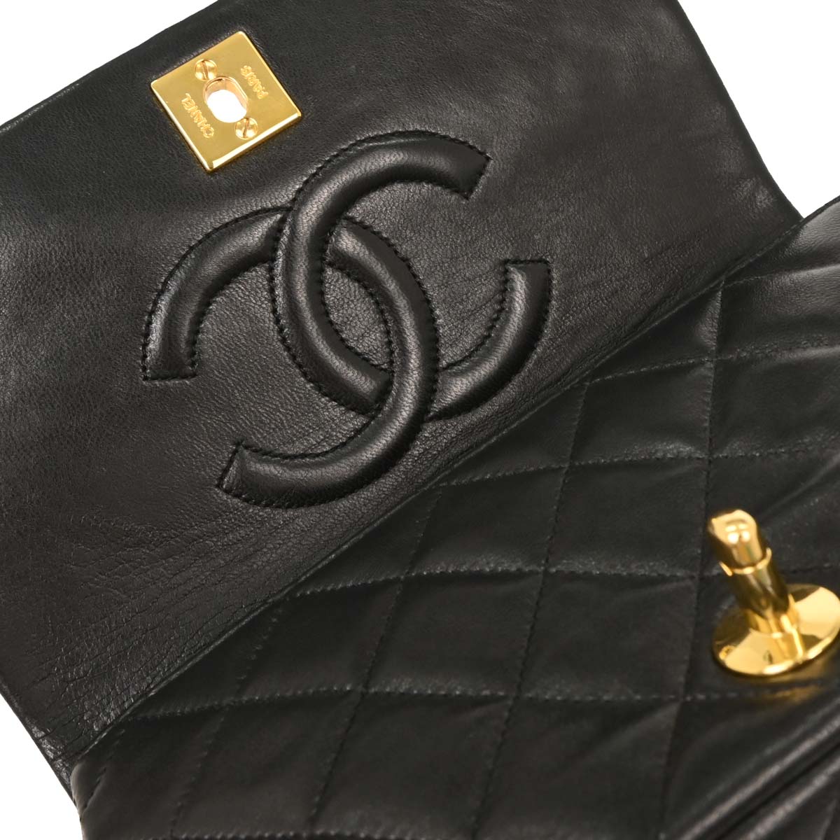 Chanel Black Lambskin Turnlock Mini Full Flap Shoulder Bag